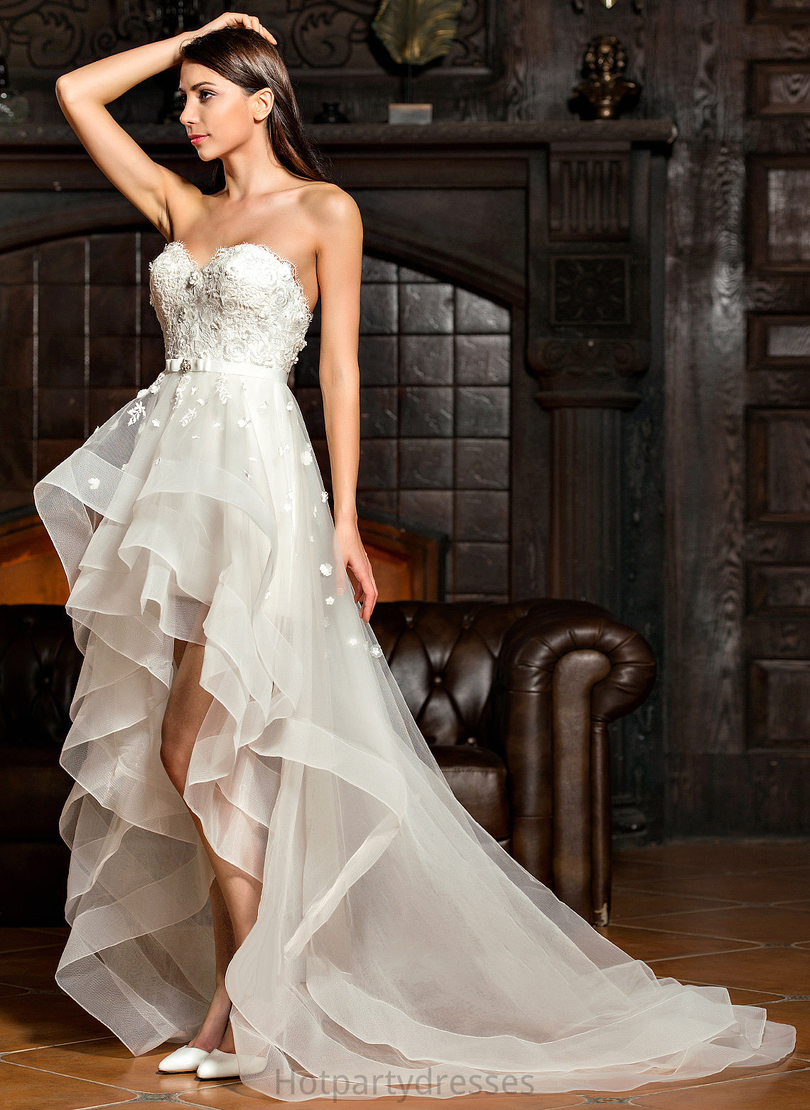 Dress Bow(s) Wedding Dresses Sweetheart Wedding Kinsley A-Line Asymmetrical With Beading Tulle