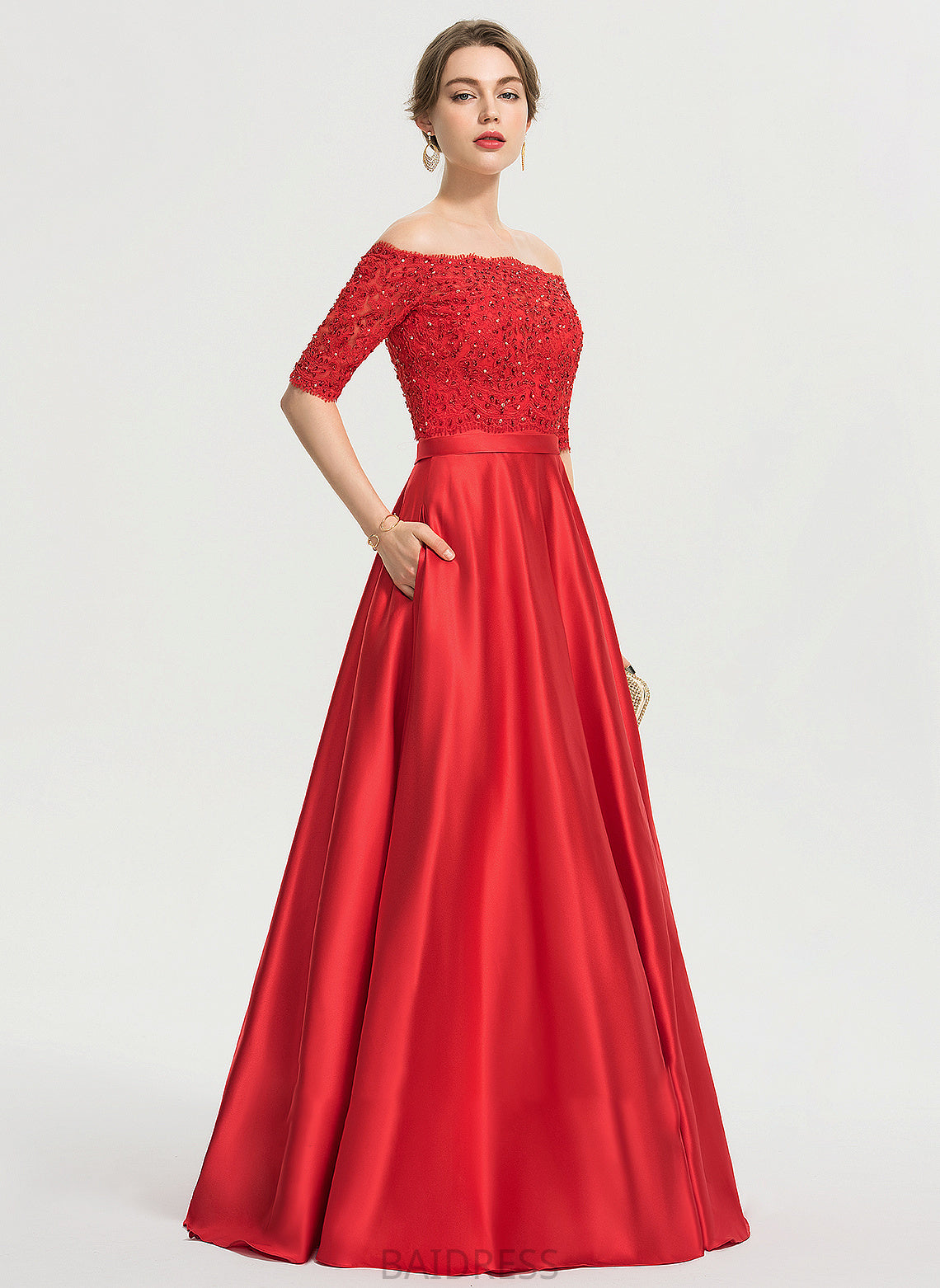 Prom Dresses Tatiana Ball-Gown/Princess Pockets Floor-Length Satin Beading With Sequins Sweetheart