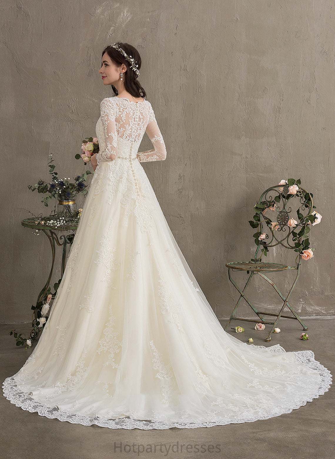 Tulle Ball-Gown/Princess Wedding Wedding Dresses With Chapel Bianca Beading Dress Sequins V-neck Train