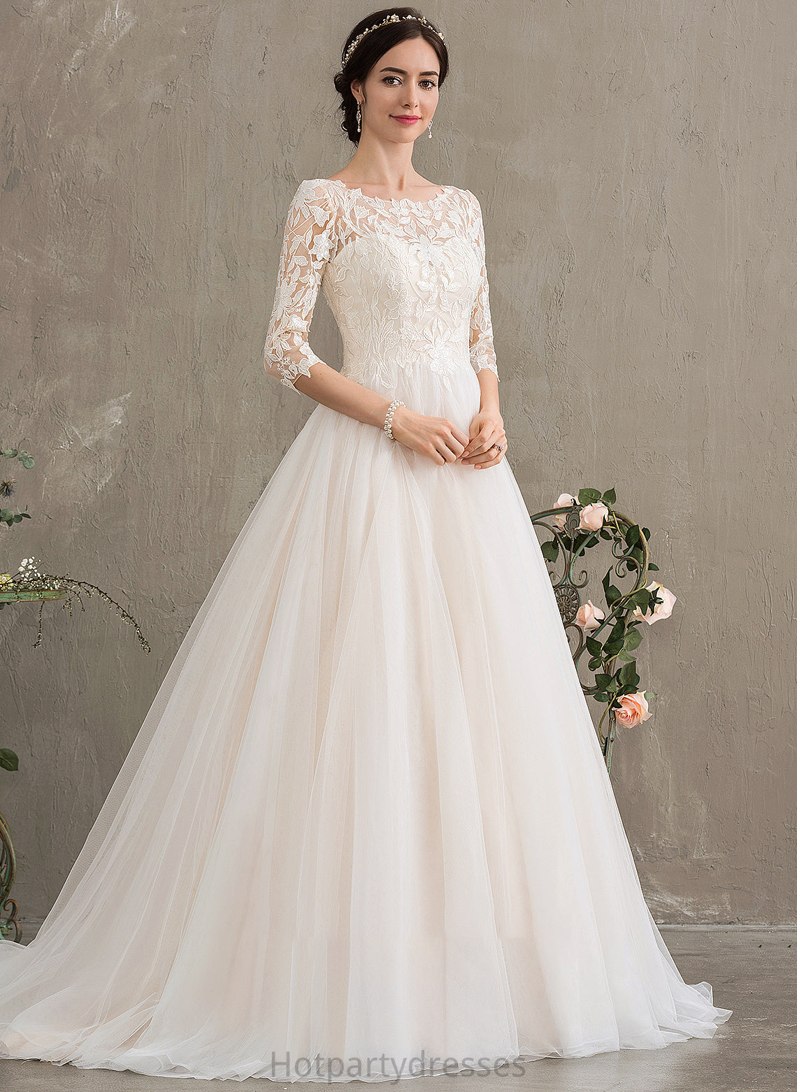 Madelynn Neck With Scoop Wedding Wedding Dresses Court Dress Tulle Train Ball-Gown/Princess Sequins