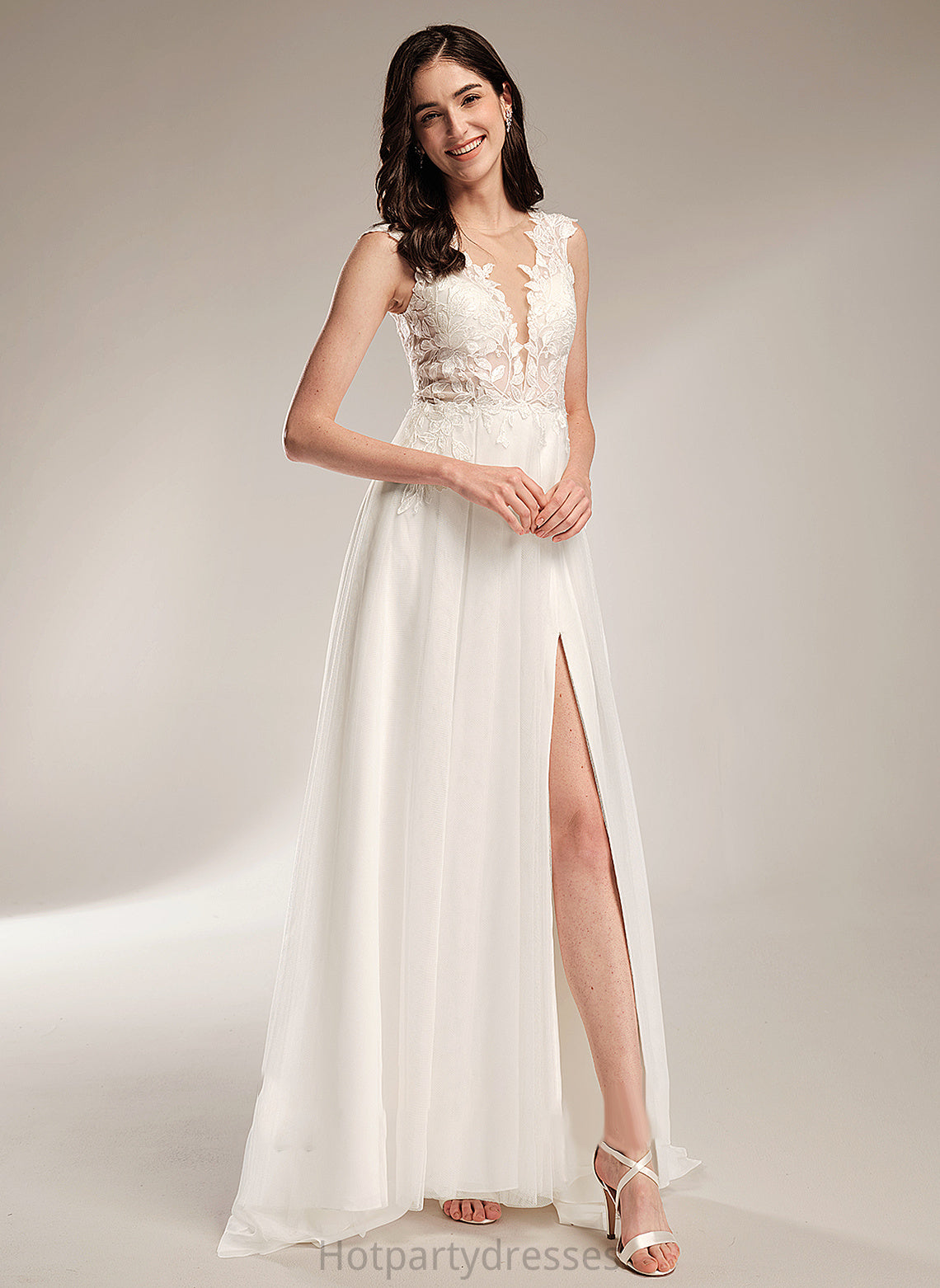 V-neck Dress With A-Line Wedding Court Sequins Miranda Wedding Dresses Train