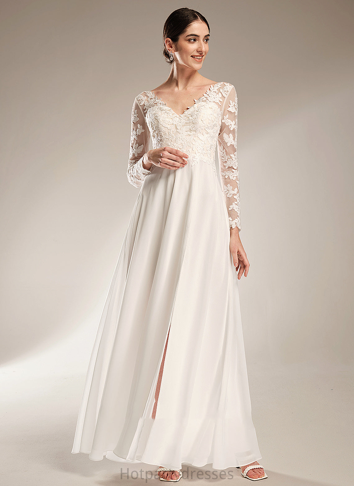 Dress Split A-Line V-neck Floor-Length Front Wedding Dresses With Alexa Wedding