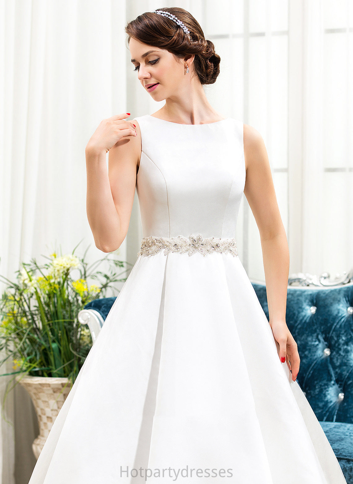 Wedding Dress Sequins Floor-Length With Beading Wedding Dresses Ball-Gown/Princess Neck Scoop Satin Amaris