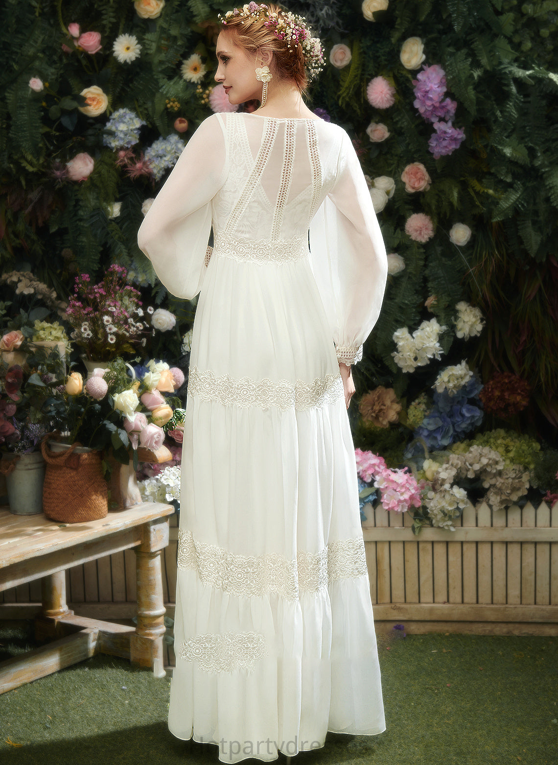 Wedding Dresses Jaqueline Floor-Length Dress Sequins With Wedding Front V-neck A-Line Split Lace