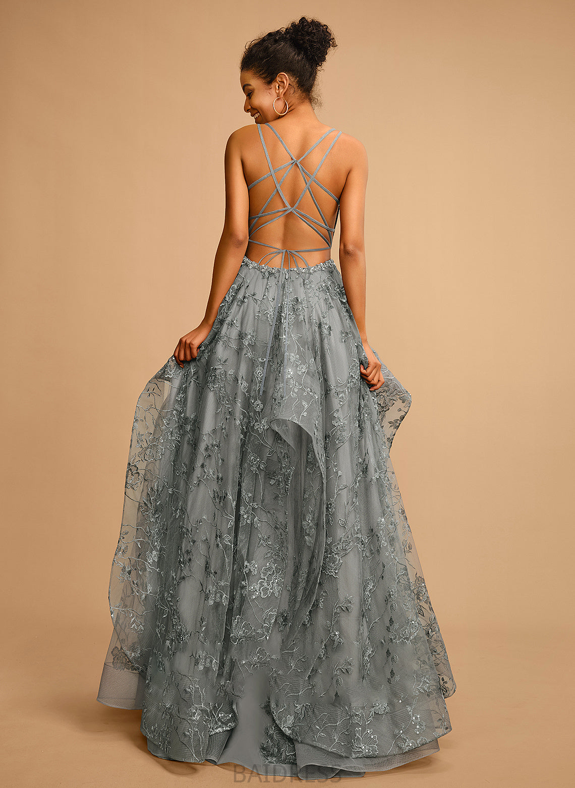 Tulle Floor-Length Diana Ball-Gown/Princess Prom Dresses V-neck