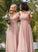 Floor-Length CascadingRuffles Fabric Length Silhouette Empire Embellishment Neckline V-neck Lea Natural Waist Floor Length Bridesmaid Dresses