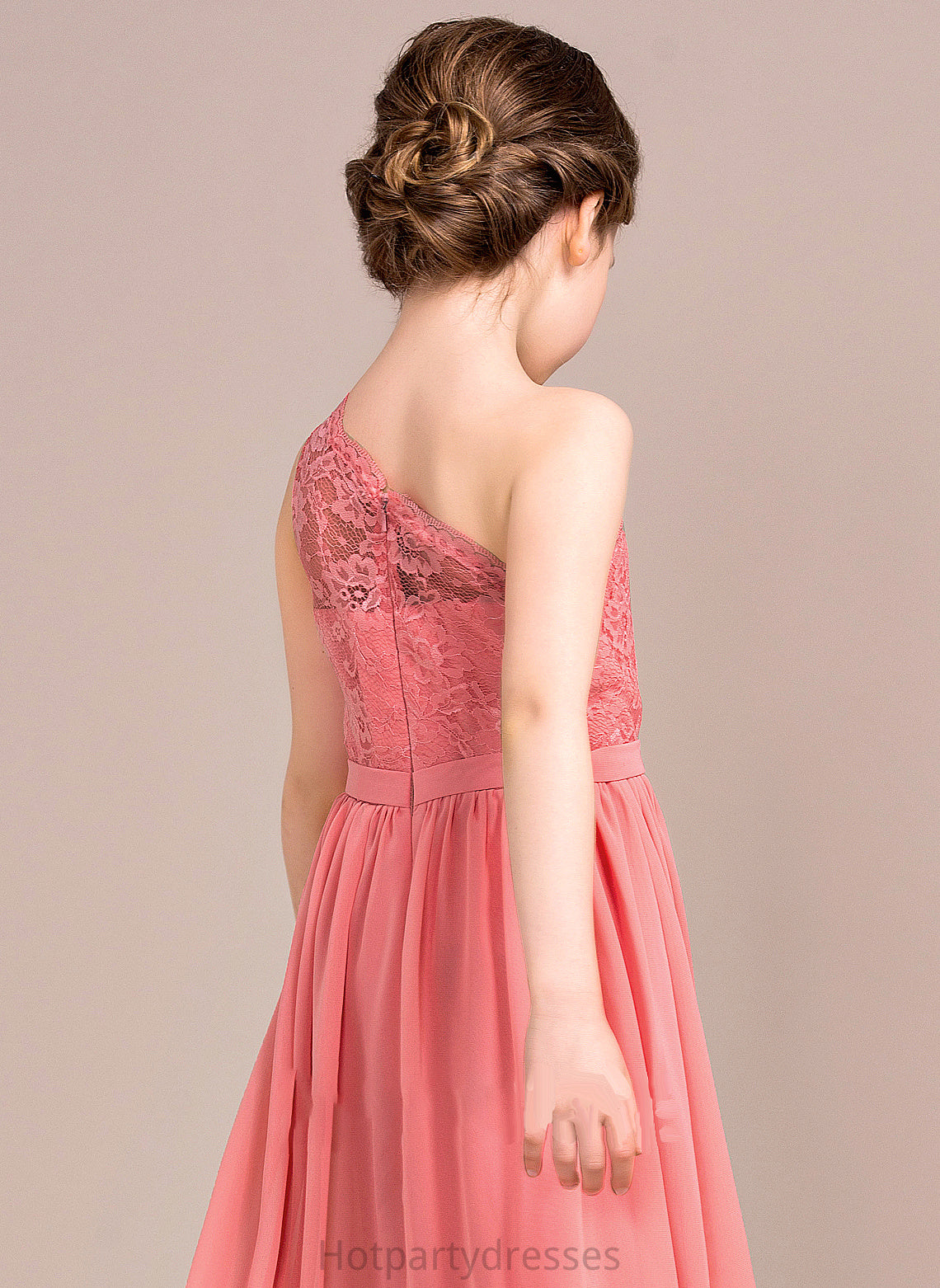 Lace Junior Bridesmaid Dresses Chiffon A-Line Cadence Floor-Length One-Shoulder