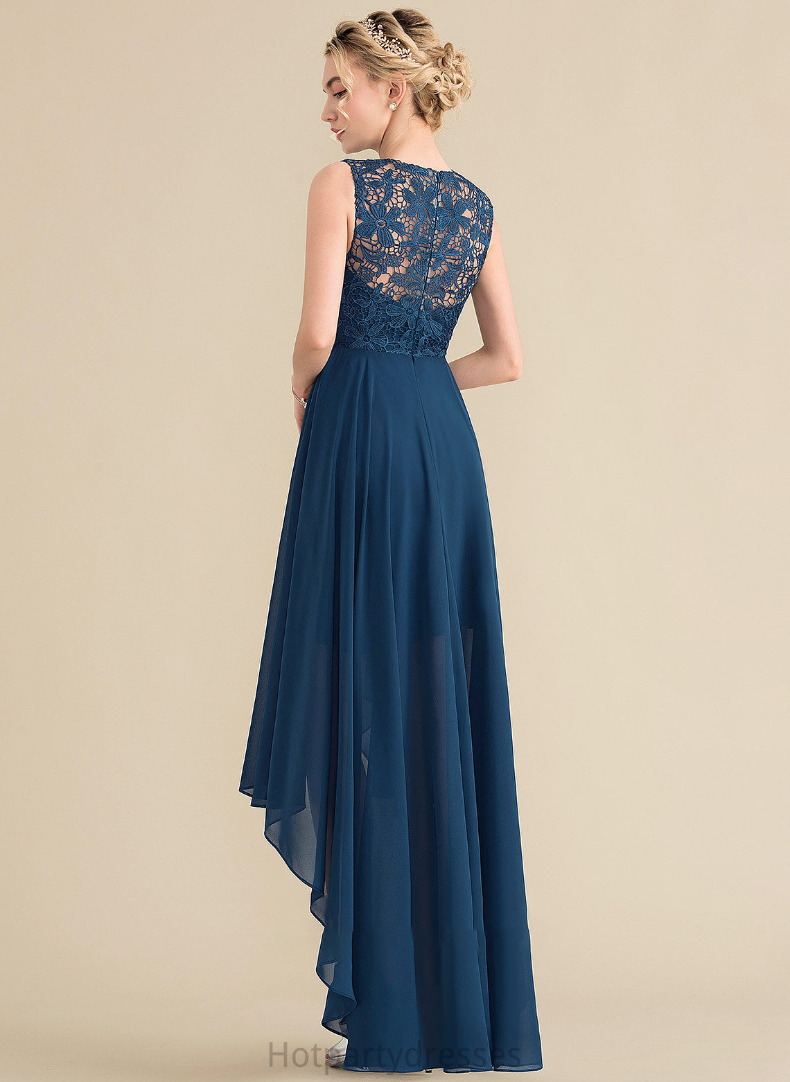 Silhouette Fabric Neckline Lace Asymmetrical Straps A-Line Length ScoopNeck Penny Sleeveless Sheath/Column Bridesmaid Dresses