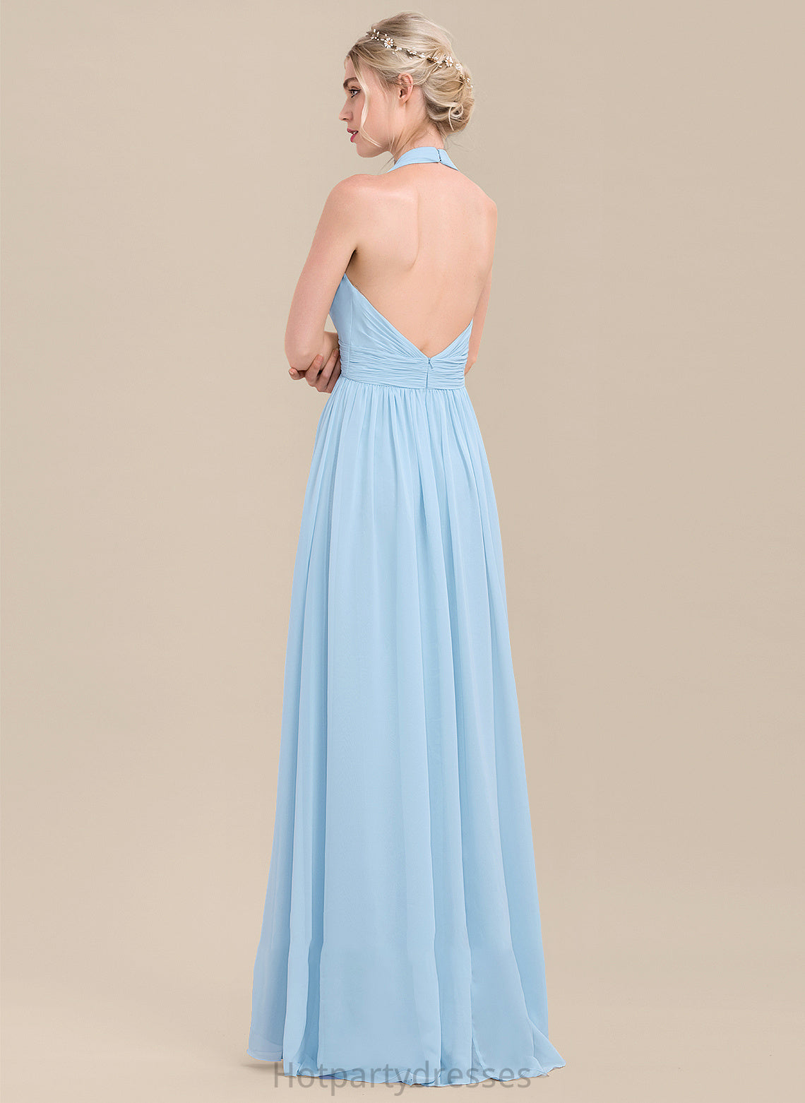 Silhouette Length Fabric Embellishment Floor-Length Halter A-Line Neckline Ruffle Brooklynn Natural Waist Sleeveless Bridesmaid Dresses