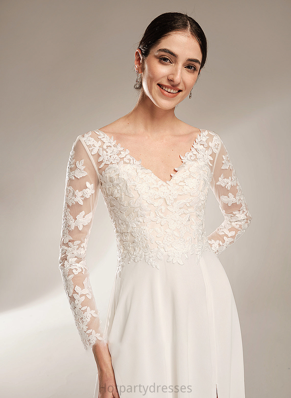 Dress Split A-Line V-neck Floor-Length Front Wedding Dresses With Alexa Wedding