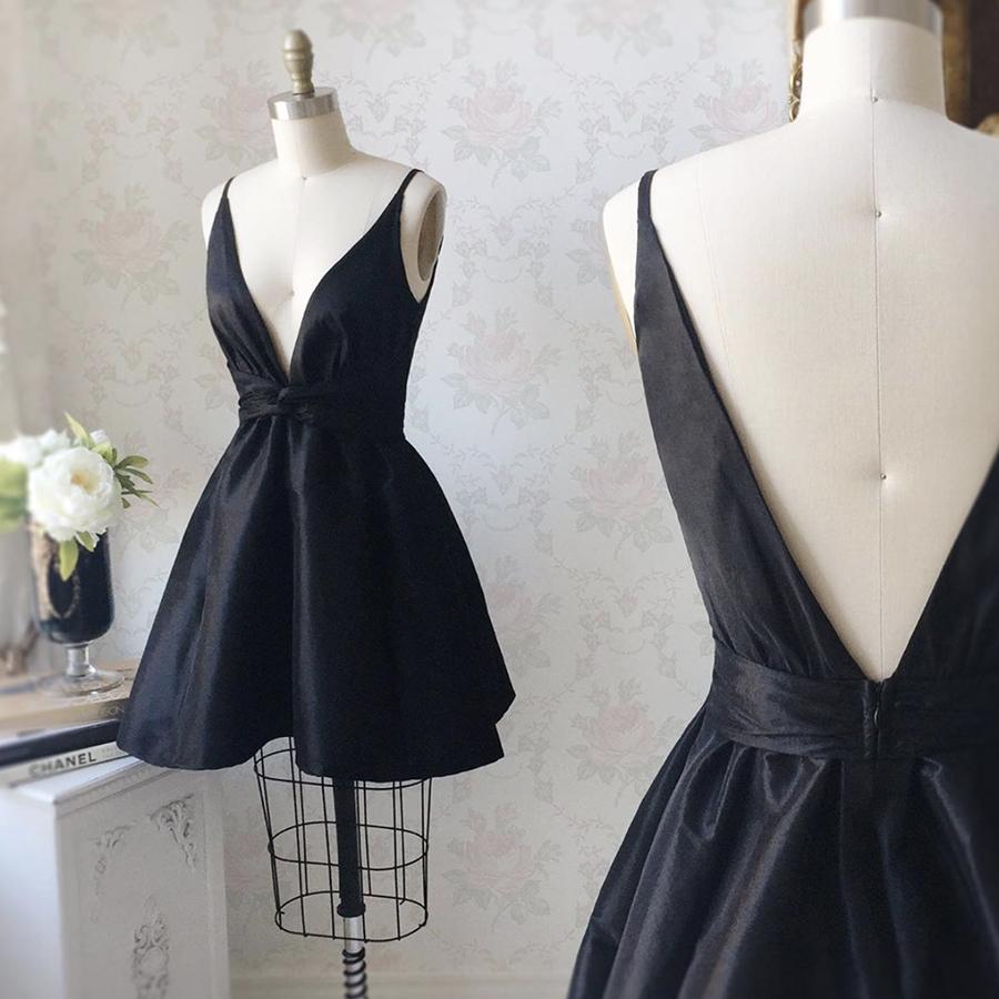 BLACK SATIN SHORT DRESS PARTY DRESS Kendra Homecoming Dresses CD10456