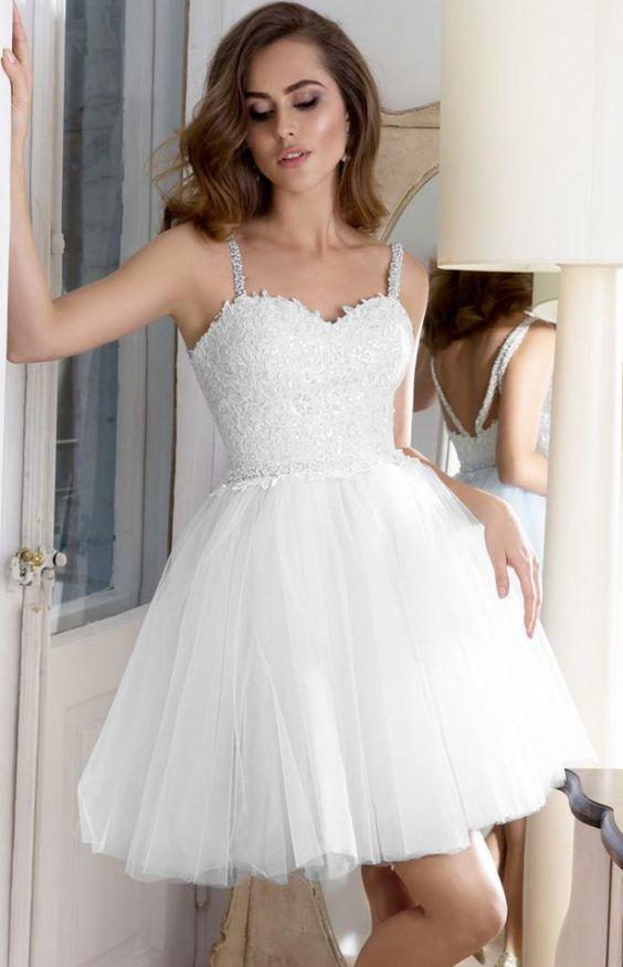 White A-Line Bead With Appliques Lace Janiah Homecoming Dresses CD1104