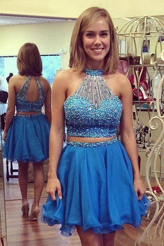 Halter Sleeveless With Beaded Nayeli Two Pieces Homecoming Dresses CD11460