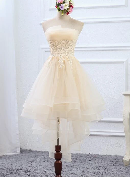 Light Champagne High Low Tulle Layers Christine Homecoming Dresses CD11644