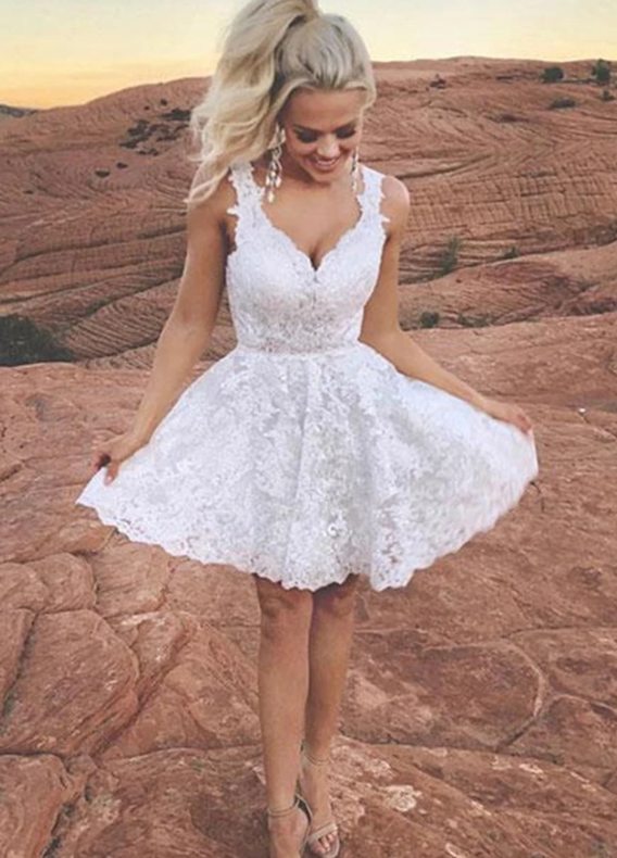 Homecoming Dresses Kit Lace Cute V Neck Short White CD11741