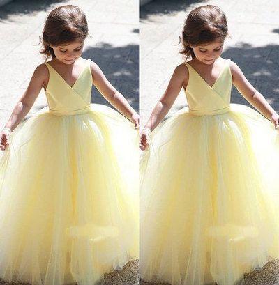V Quintina Homecoming Dresses Neck Yellow Flower Girl Dresses CD12108