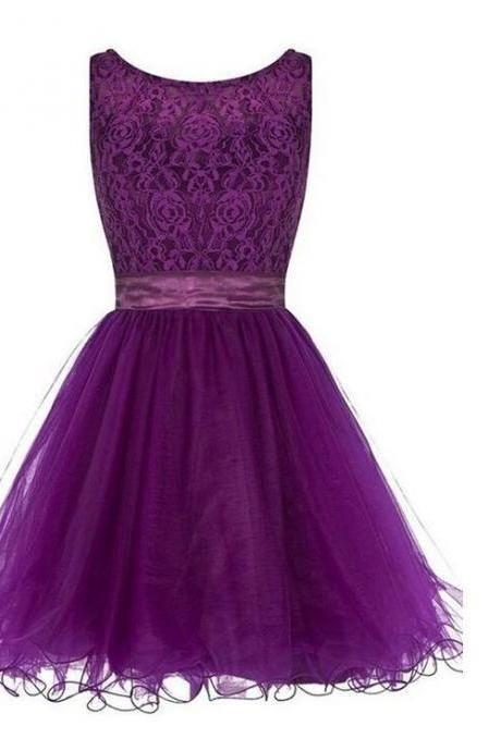Elegant Purple Short Lyric Homecoming Dresses Lace A Line CD12798
