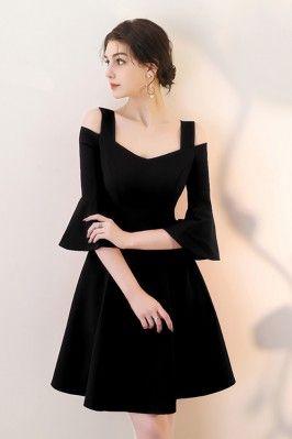Black Short Aline With Homecoming Dresses Malia Bell Sleeves CD13319