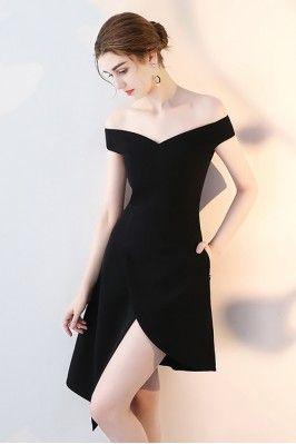 Chic Black Homecoming Dresses Abbigail High Low Off Shoulder CD13321
