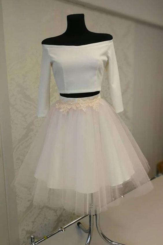 White Short Homecoming Dresses Two Pieces Myah Dress Tulle CD2029