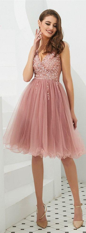 Rose Tulle Homecoming Dresses Pink Keyla Short Dresses CD2074