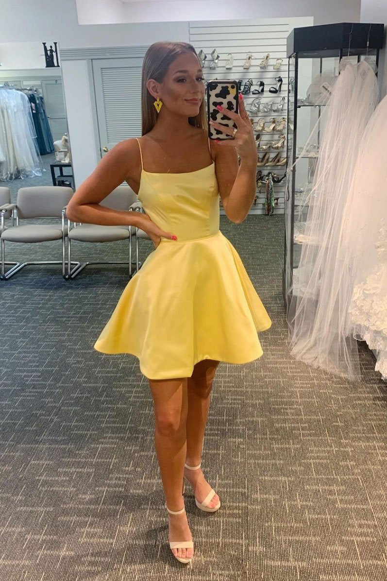 Simple Yellow Short Dress Satin Homecoming Dresses Melanie Yellow CD21631