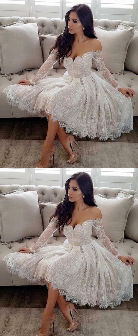 A-Line Off-The-Shoulder Long Sleeves Homecoming Dresses Donna CD226