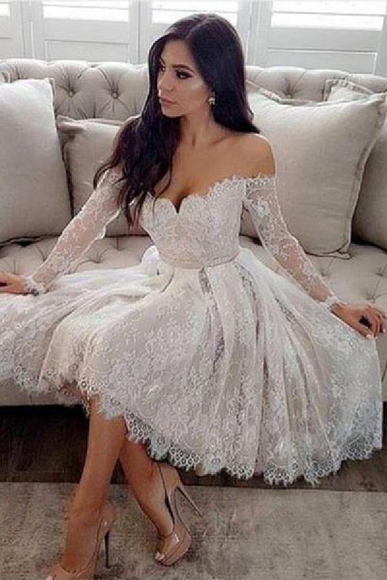 A-Line Off-The-Shoulder Long Sleeves Homecoming Dresses Donna CD226