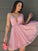 A-Line V-Neck Pink Jade Homecoming Dresses Short CD22654
