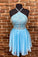Halter Beaded Chiffon Homecoming Dresses Karissa Blue Short CD24028