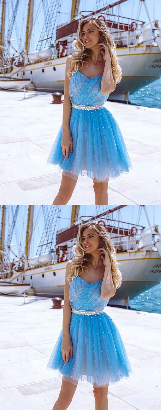 Cute Blue Short Dress Blue Tulle Homecoming Dresses Leanna CD2601