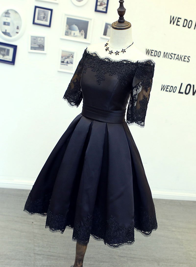 Black Short Lace Satin Homecoming Dresses Avah Dress CD2795