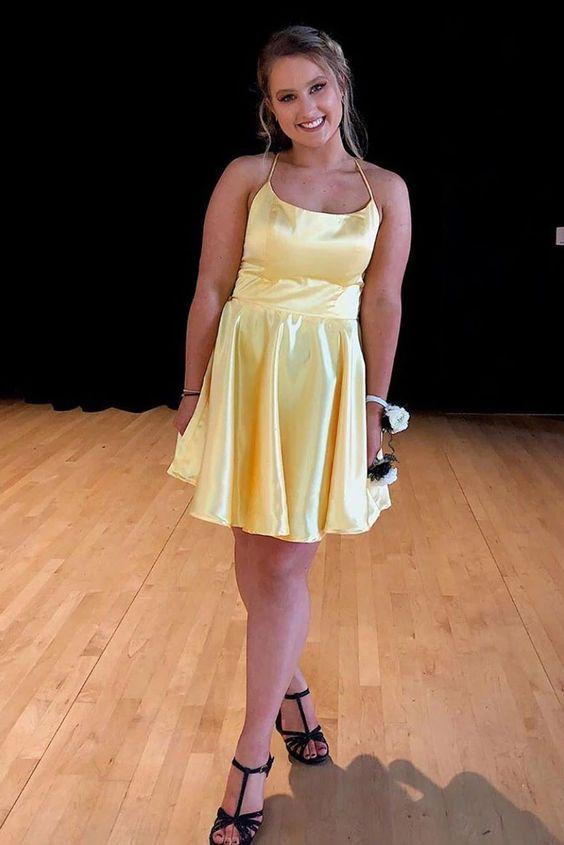 Simple Tie Back Short Yellow Kenna Homecoming Dresses CD2837