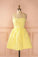 A-Line Spaghetti Straps Short Satin Anya Homecoming Dresses Yellow CD324
