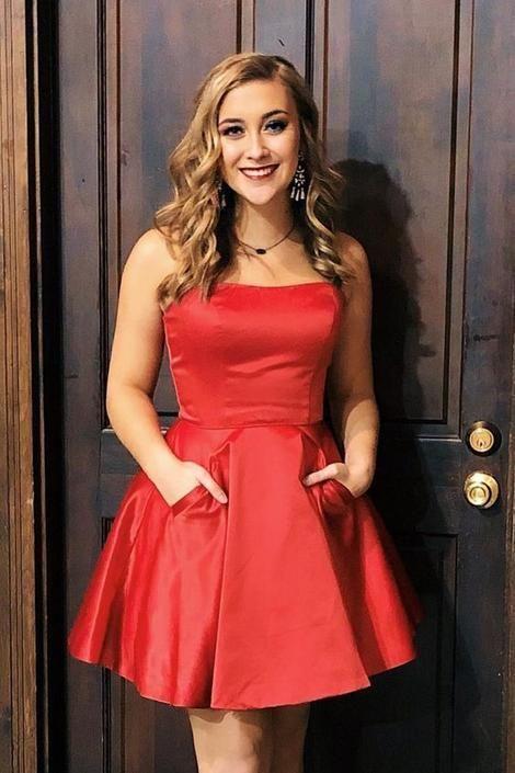 Cute Krista Homecoming Dresses A-Line Strapless Red Short CD3468