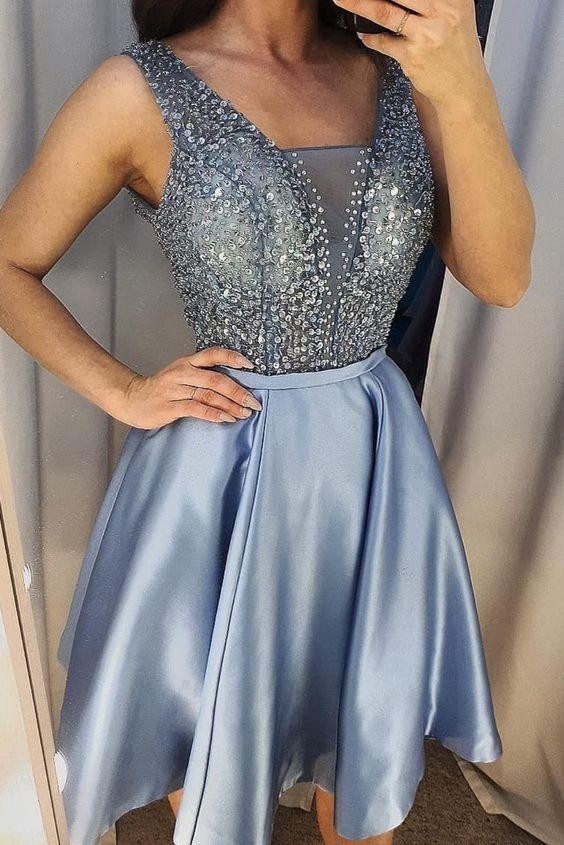 Short Blue With Blue Haleigh Homecoming Dresses Sequins Top CD3823