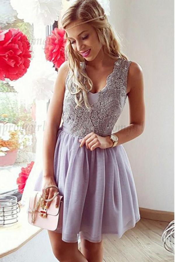 Chic Tulle Sleeveless A Line Homecoming Dresses Sloane With Applique CD41