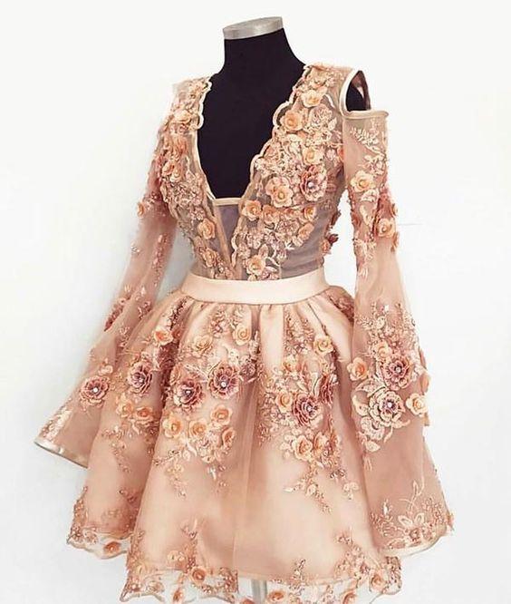 Cute Champagne Applique Short Lace Mallory Homecoming Dresses CD463