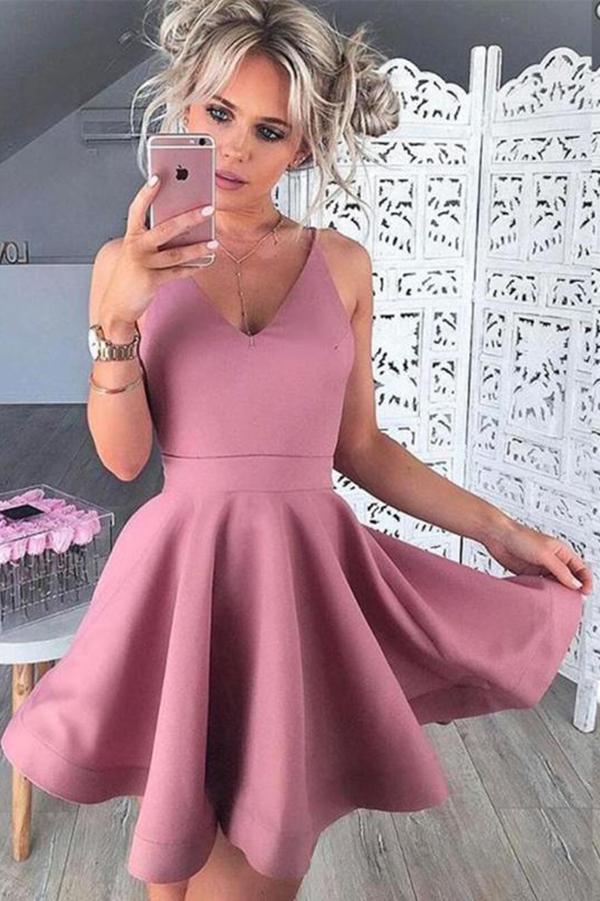 Kay Satin Homecoming Dresses Pink A-Line Classy Sleeveless CD58