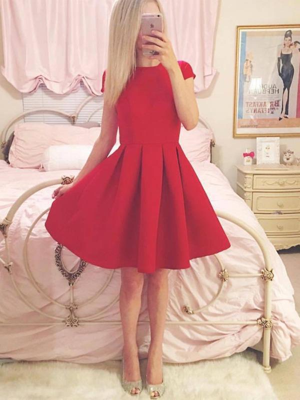 Short Sleeves Simple Homecoming Dresses Dixie Cheap Short Red CD72