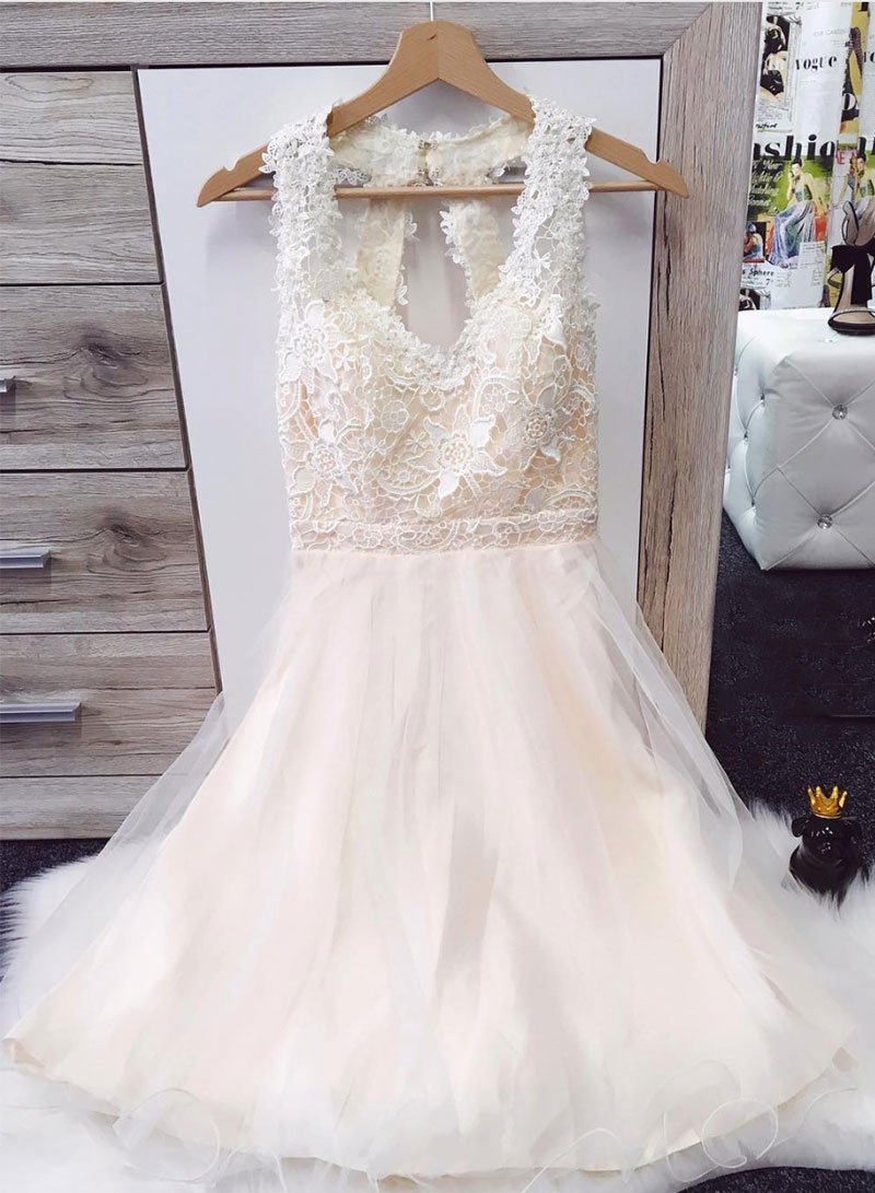 White Lace Aisha Homecoming Dresses Tulle Short Dress CD730