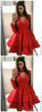A-Line Long Homecoming Dresses Kamora Sleeve Red With Ruffles CD768