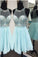 Cheap Light Blue Beaded Estrella Homecoming Dresses Chiffon Sleeveless CD8294